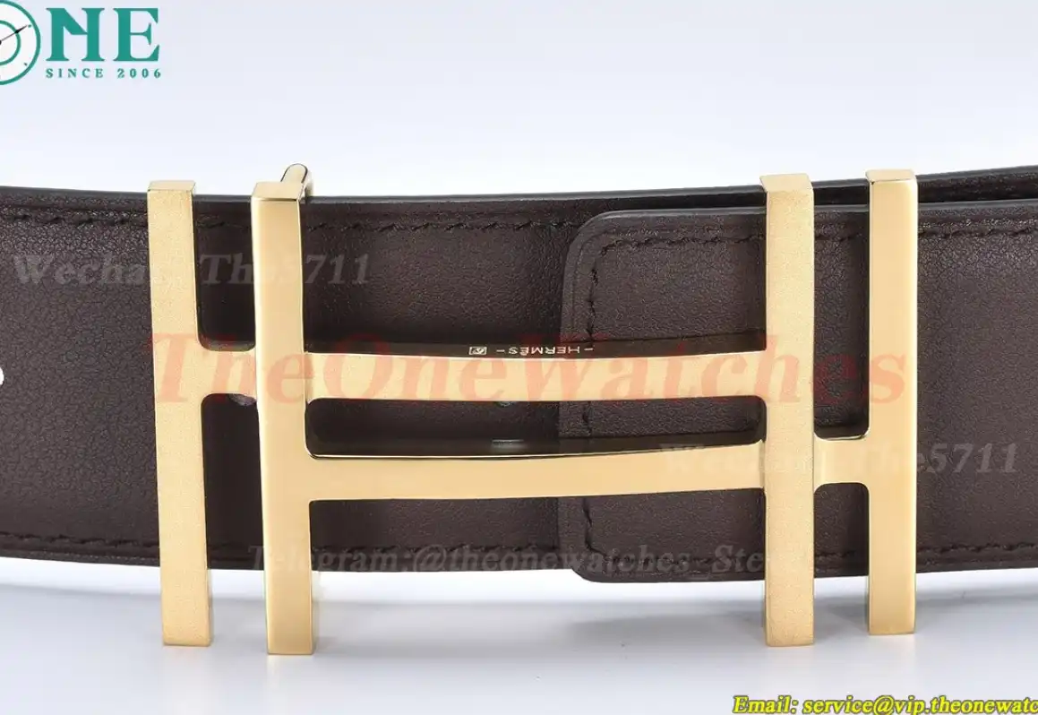 YG Hermes SS Buckle on Brown Black Leather Belt 3.8cm