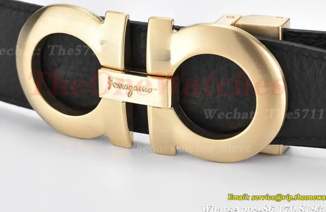 YG Brass Buckle on Black Blue Leather Belt 3.5cm