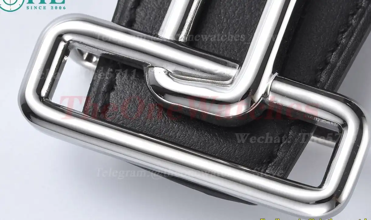 Silver Hermes SS Buckle on Black Leather Belt 3.8cm