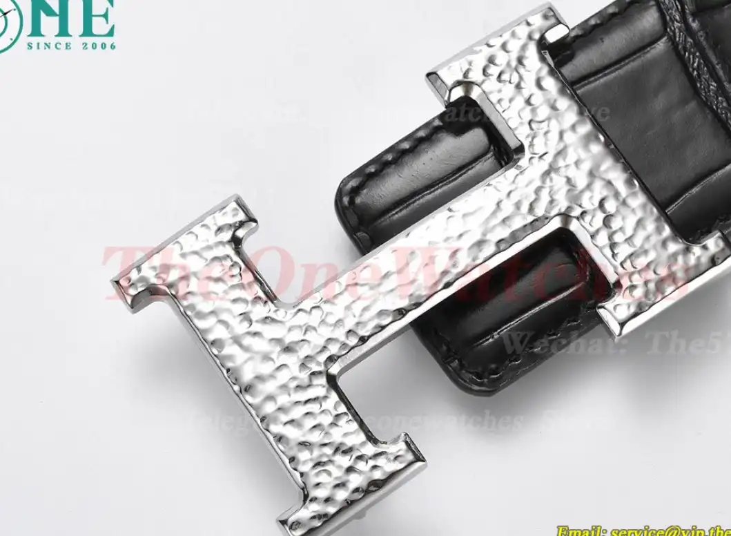 Silver Hermes SS Buckle on Black Black Leather Belt 3.8cm