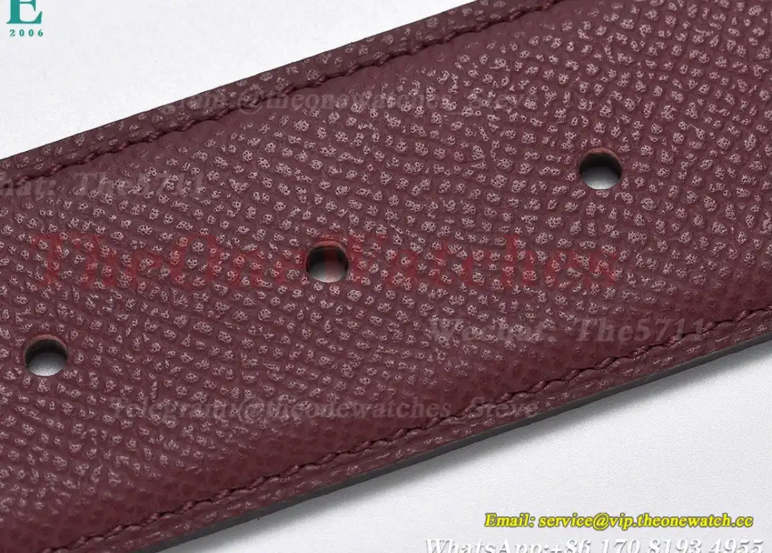 Silver Hermes SS Buckle on Red Black Leather Belt 3.8cm