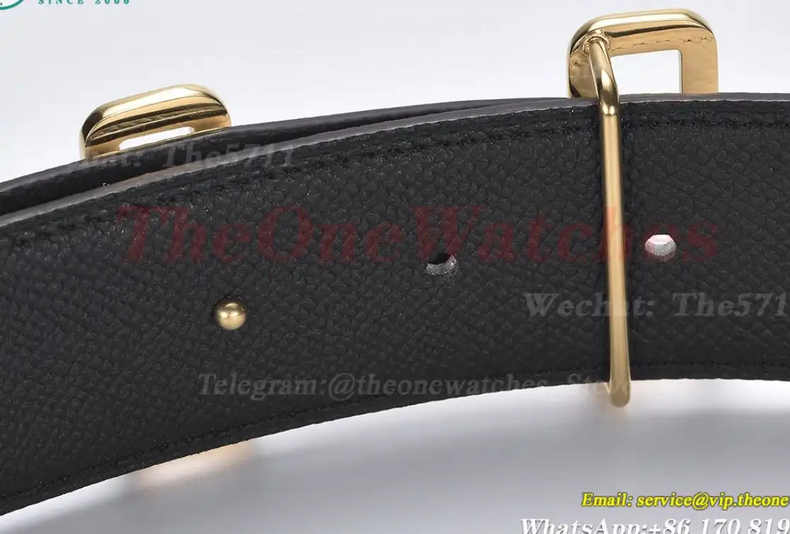 YG Hermes SS Buckle on White Black Leather Belt 3.8cm