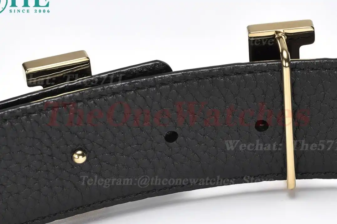 YG Hermes SS Buckle on Black Black Leather Belt 3.8cm