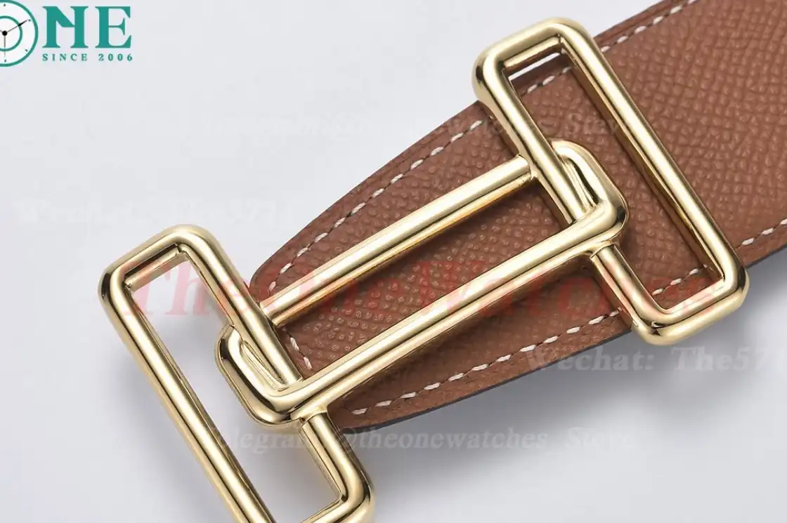 YG Hermes SS Buckle on Brown Black Leather Belt 3.8cm