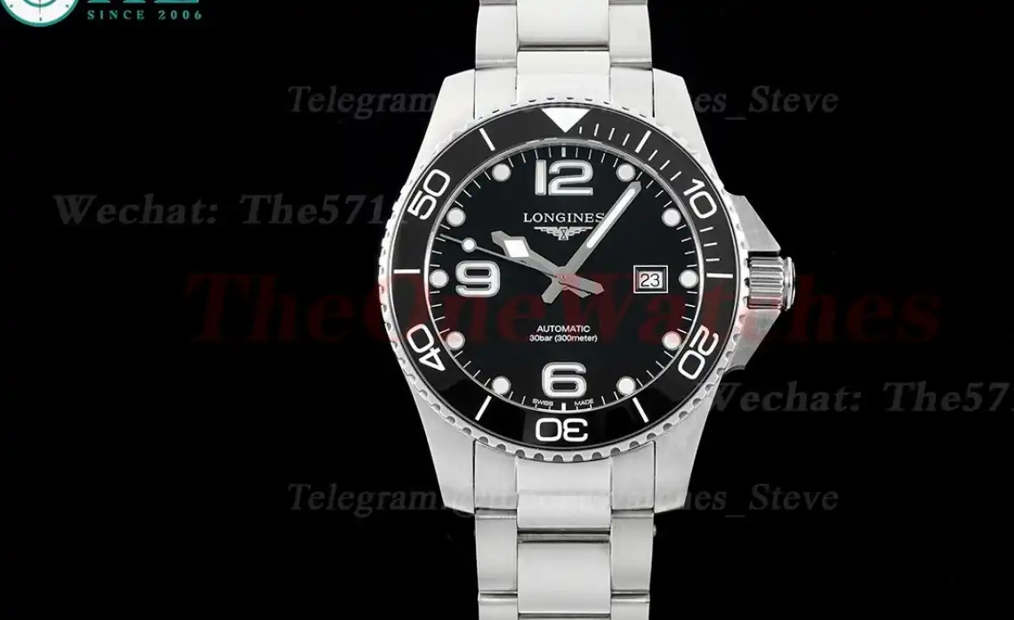 HydroConquest Mens 43mm SS SS Black Dial XF A2892