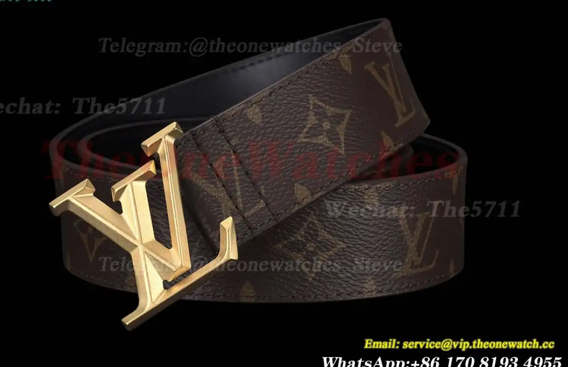 Yellow Gold LV Brass Buckle on Brown Leather Belt 4.0cm