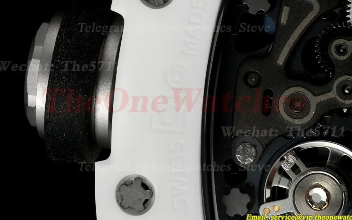 RM055 White Ceramic Black Skeleton Dial On Black Rubber Strap T+F RMUL2