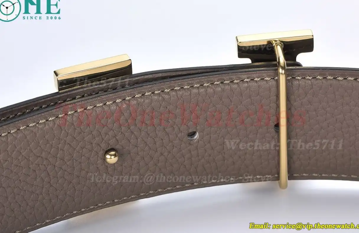 YG Hermes SS Buckle on brownish Black Leather Belt 3.8cm