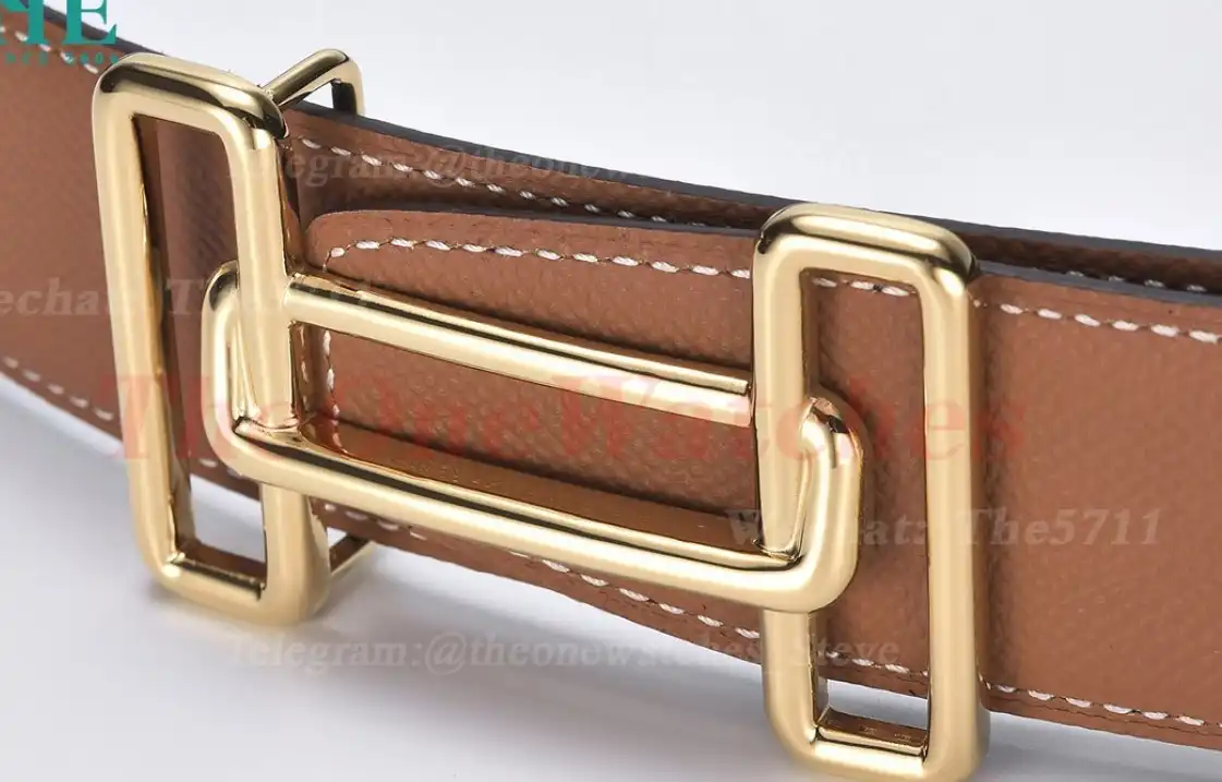 YG Hermes SS Buckle on Brown Black Leather Belt 3.8cm