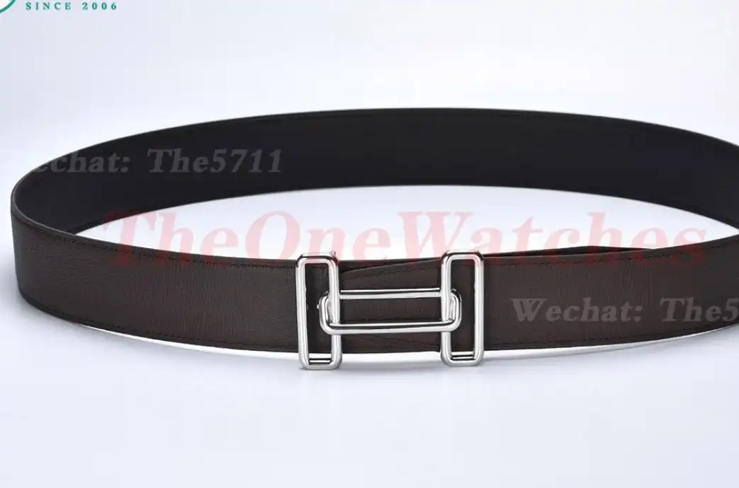 Silver Hermes SS Buckle on Brownish Black Leather Belt 3.8cm