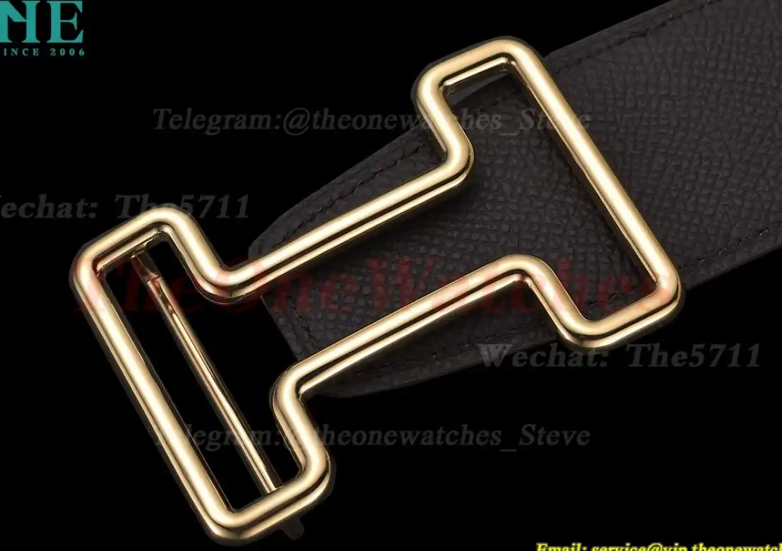 YG Hermes SS Buckle on Black Leather Belt 3.8cm