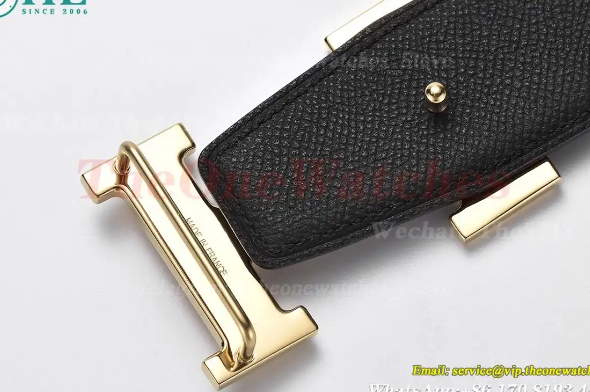 YG Hermes SS Buckle on Blue Black Leather Belt 3.8cm