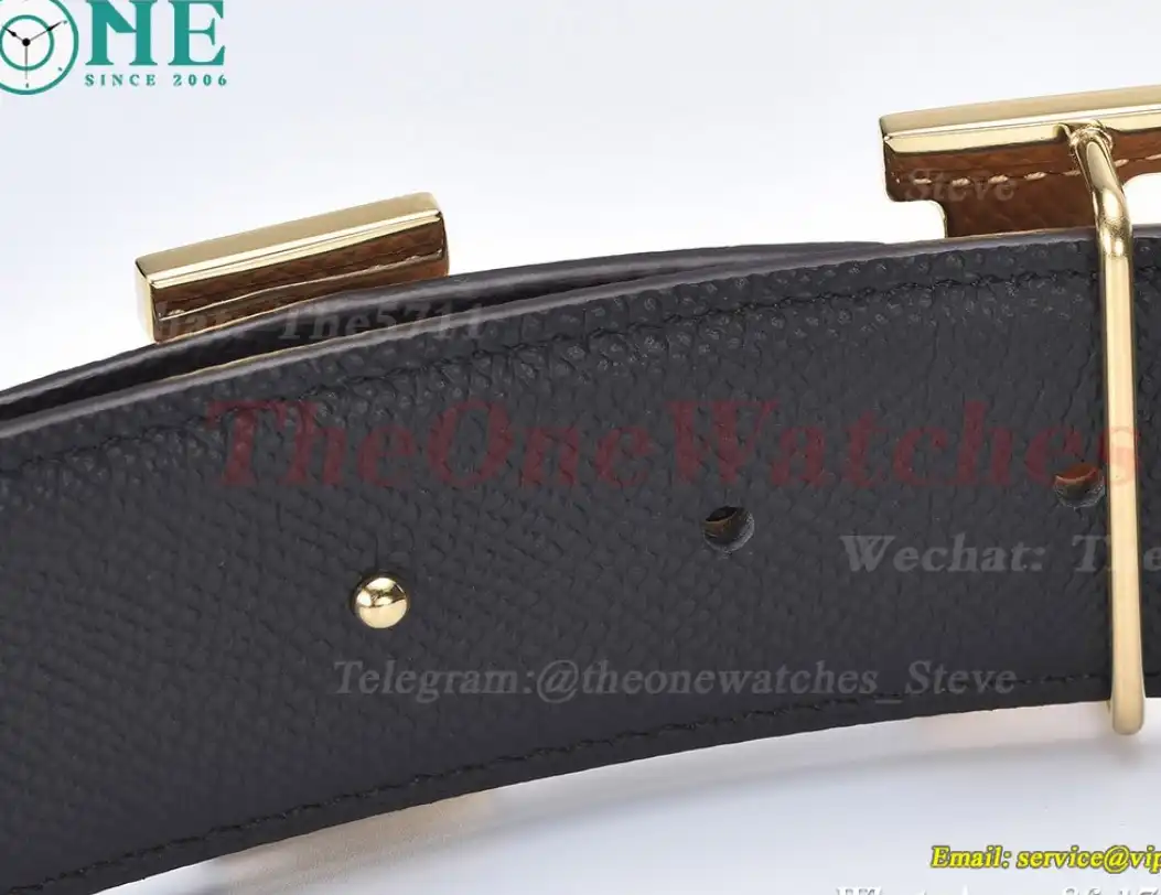 YG Hermes SS Buckle on Brown Black Leather Belt 3.8cm