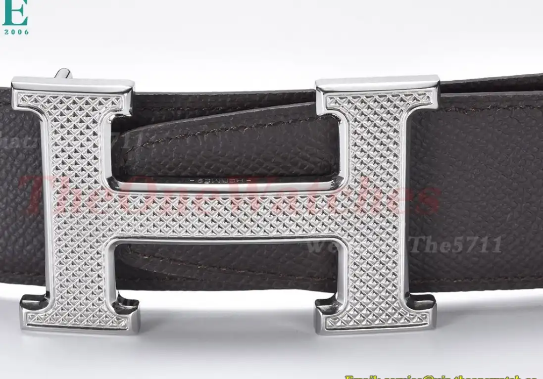 Silver Hermes SS Buckle on Red Black Leather Belt 3.8cm