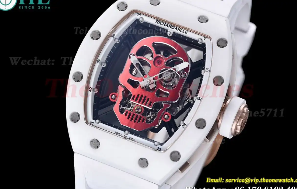 RM52-01 Cer RU On White Rubber Strap Real Tourbillon YSF