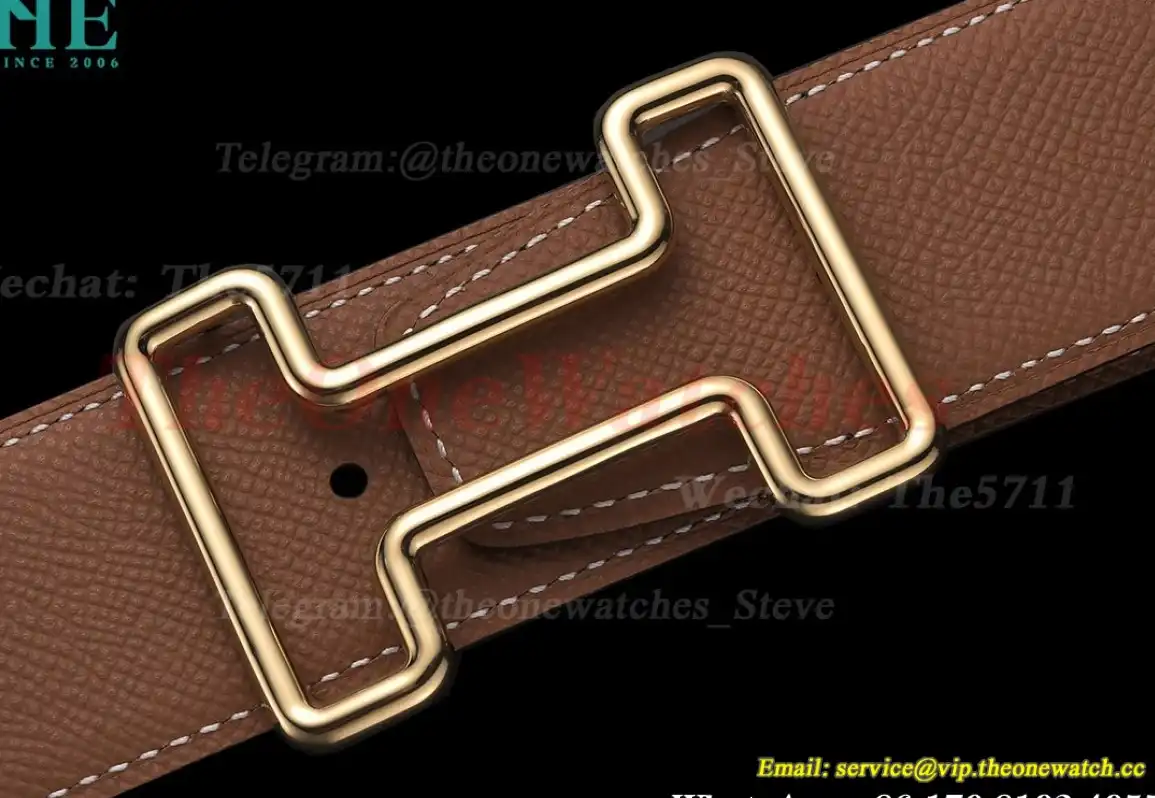 YG Hermes SS Buckle on Brown Leather Belt 3.8cm