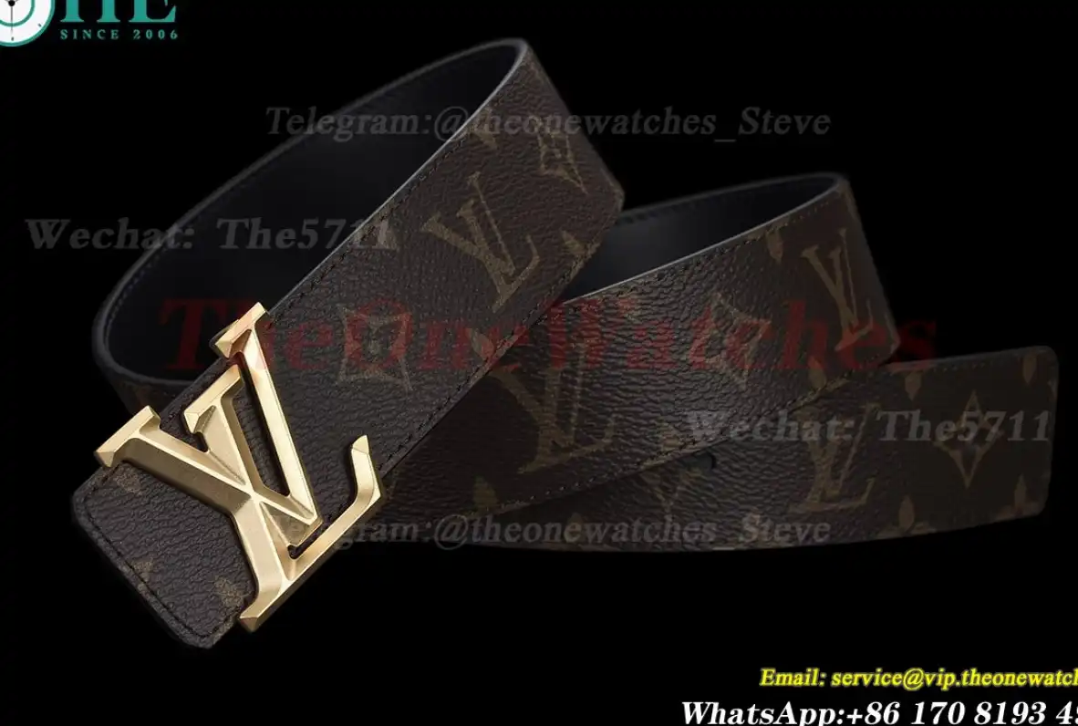 Yellow Gold LV Brass Buckle on Brown Leather Belt 4.0cm