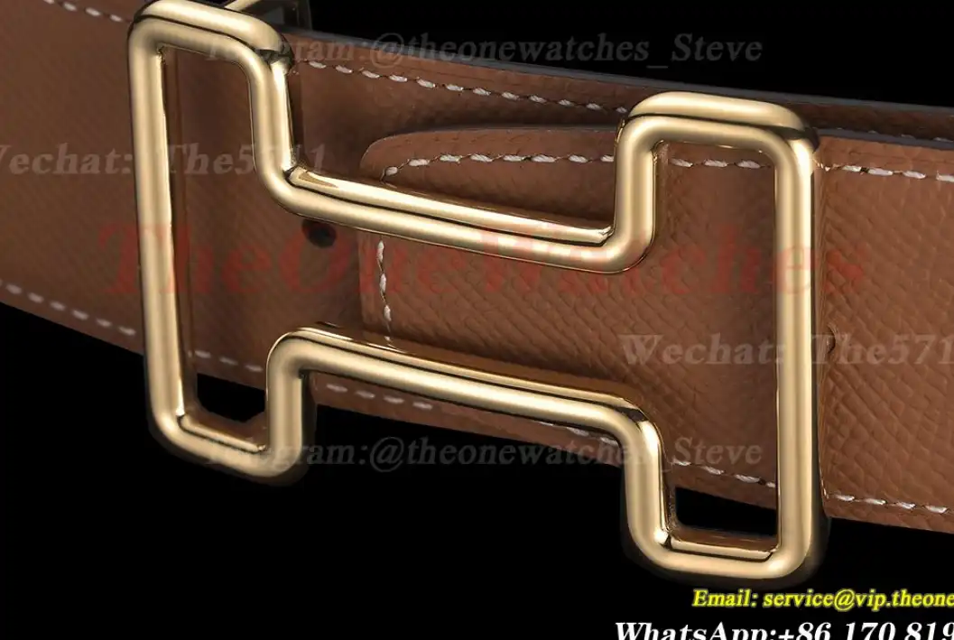 YG Hermes SS Buckle on Brown Leather Belt 3.8cm