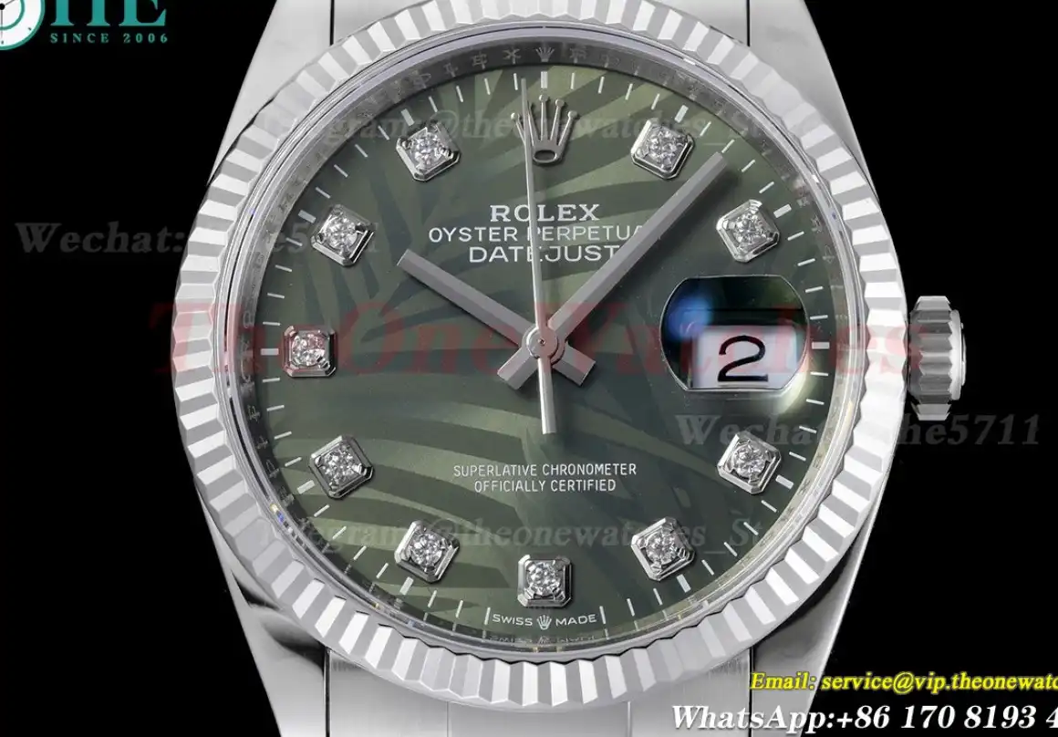 Datejust 126234 36mm Oys SS SS Palm Motif Green Dia VSF VS3235