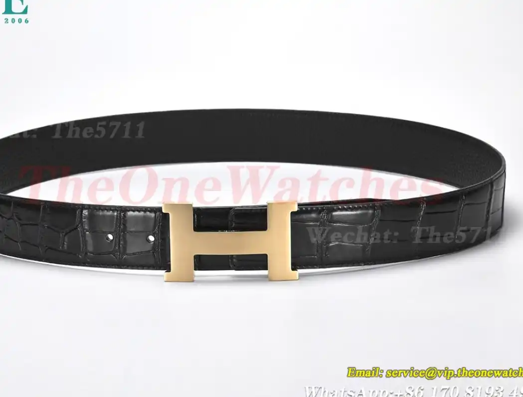 YG Hermes SS Buckle on Black Black Leather Belt 3.8cm