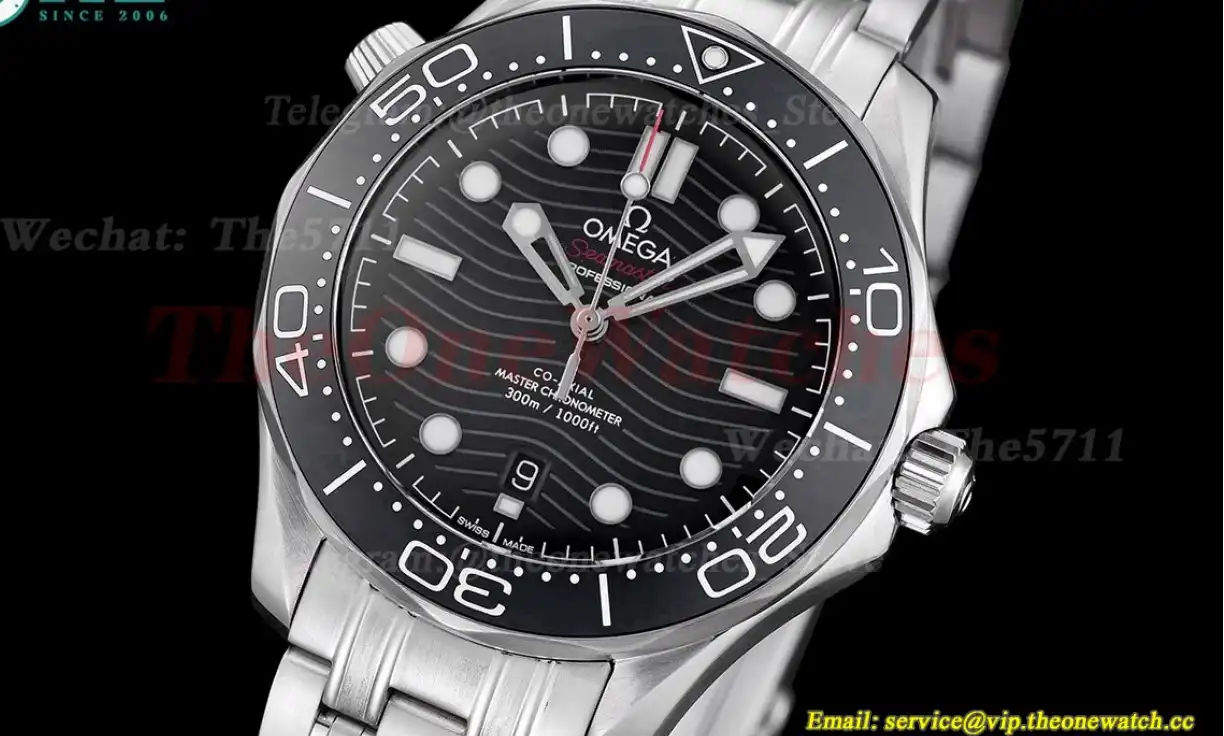 Seamaster 300m 42mm SS SS Black GDF MY8215+Free Nylon Strap