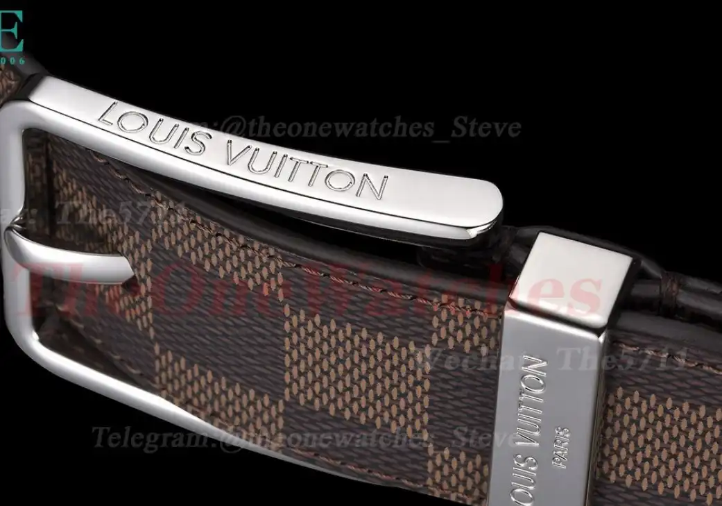 Silver LV SS Buckle on Brown Leather Belt 3.5cm