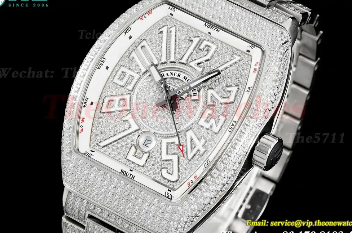 Vanguard Mens 44mm Full Diamond SS SS White ABF A2824