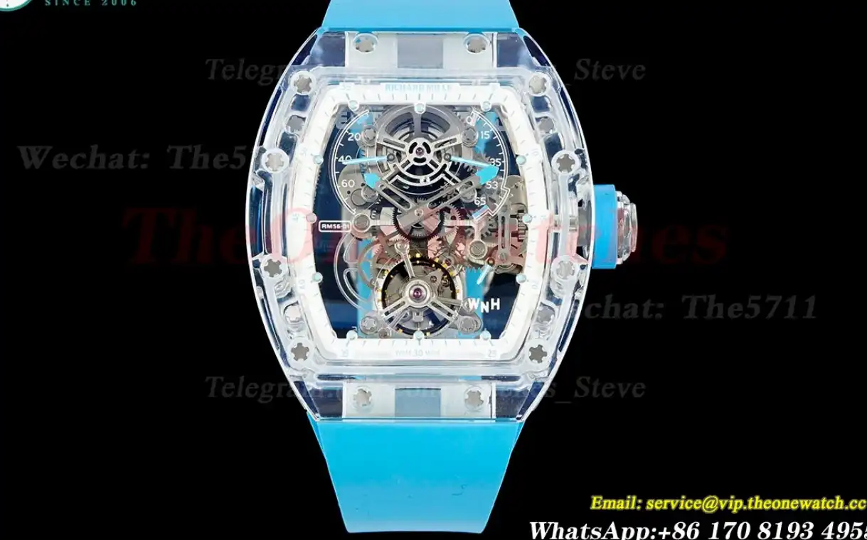 RM56-01 44mm Skeleton Dial on Blue Rubber Strap RMF Tourb