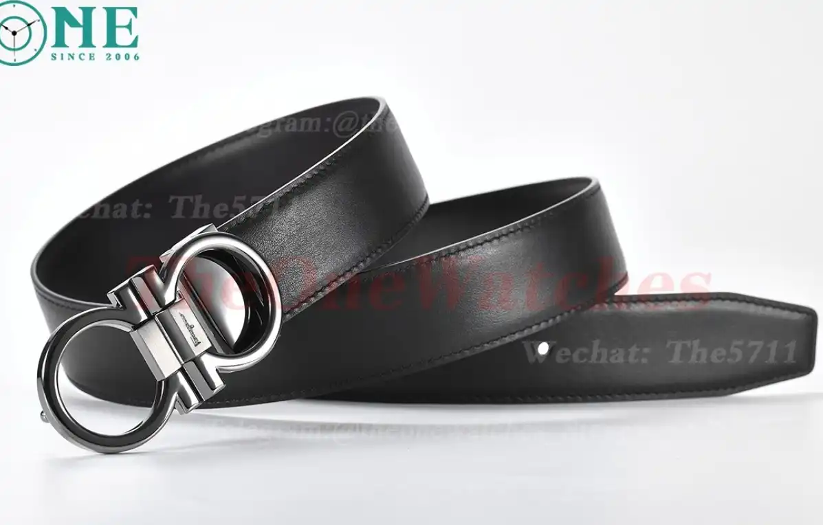 Bright Grey Brass Buckle on Black Black Leather Belt 3.5cm