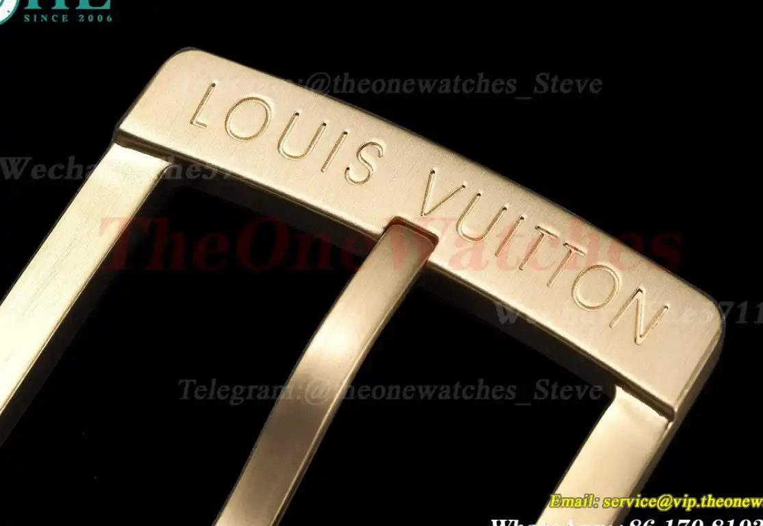 Yellow Gold LV Brass Buckle on Black Leather Belt 4.0cm