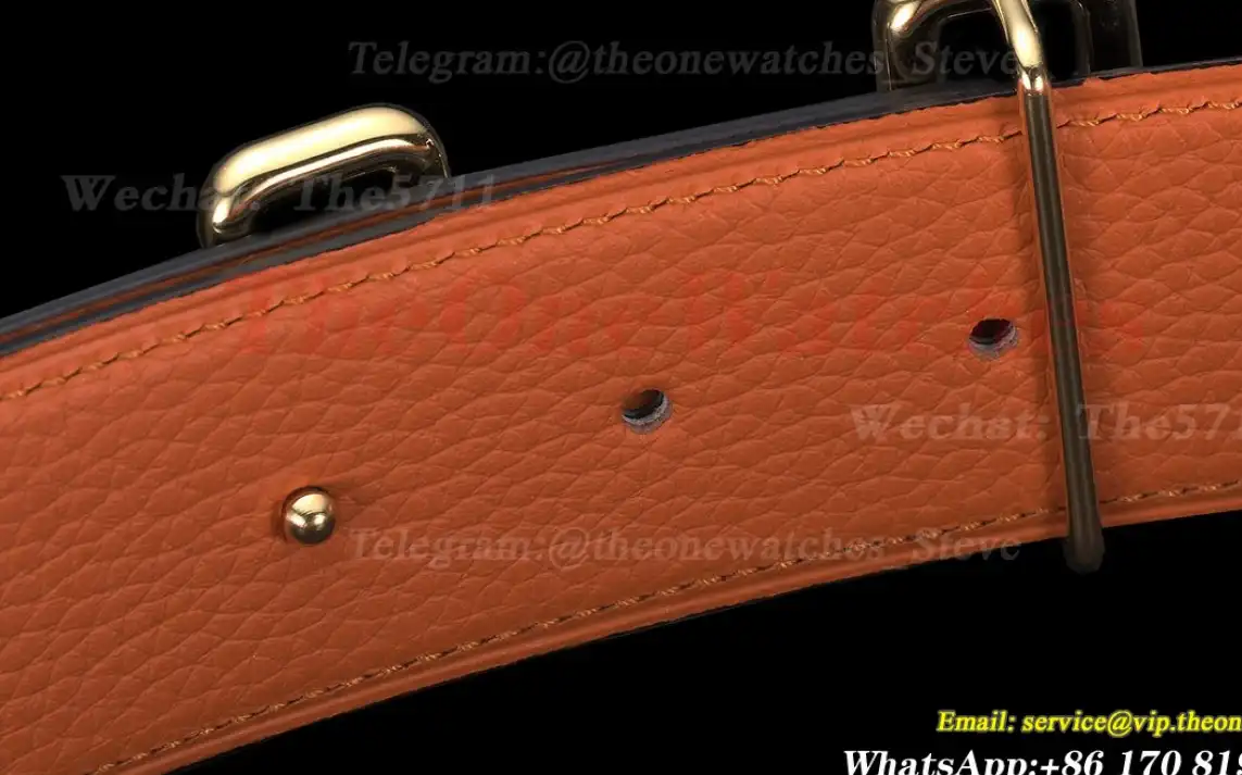 YG Hermes SS Buckle on Orange Leather Belt 3.8cm