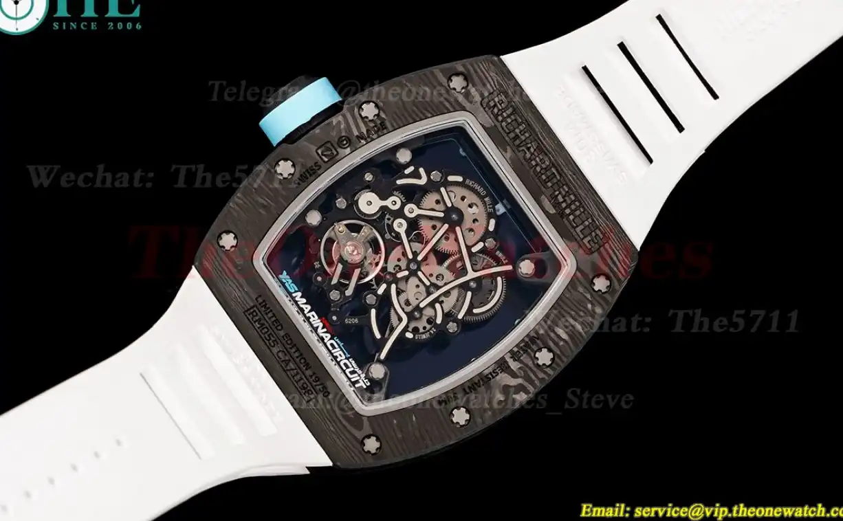 RM055 Real NTPT Skeleton Blue Dial On White Rubber Strap YSF RMUL2