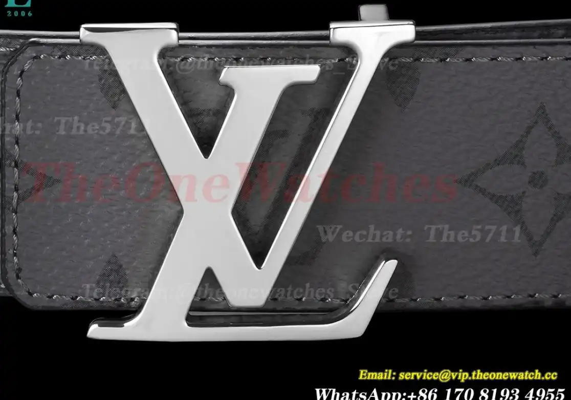 Silver LV Brass Buckle on Grey Leather Belt 4.0cm