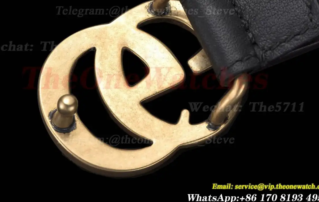 Gold Double G Buckle on Black Leather Belt 2.0cm