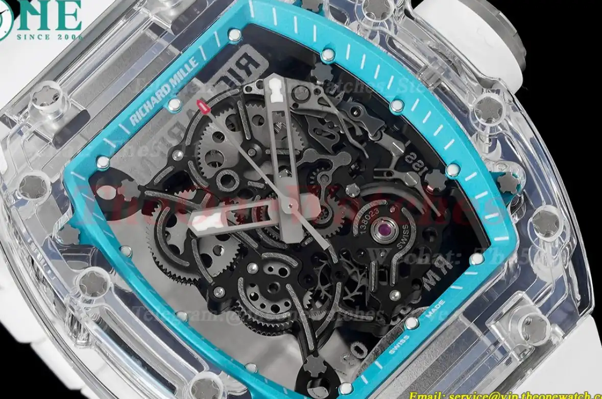 RM055 Transparent Skeleton Dial on White Rubber strap Sonic Clone RMUL2