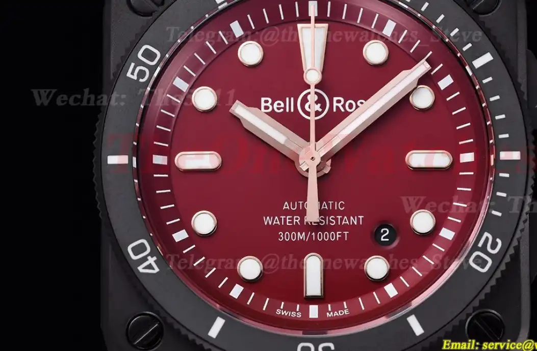 Bell & Rose Instruments BR03 42mm DLC RU Wine Red Dial BRF A2824