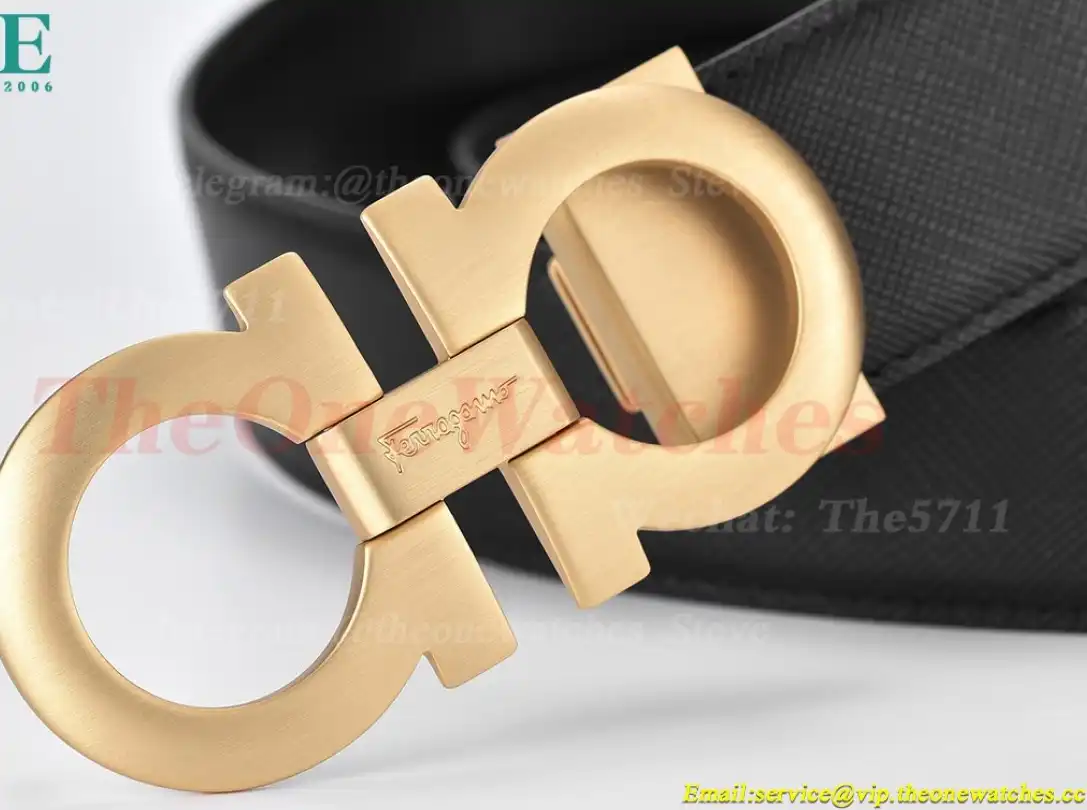 YG Brass Buckle on Black Black Leather Belt 3.5cm