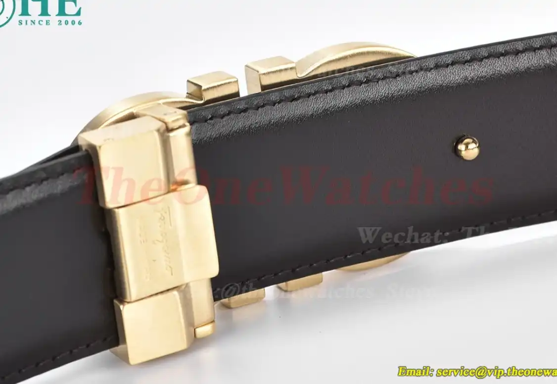 YG Brass Buckle on Black Black Leather Belt 3.5cm