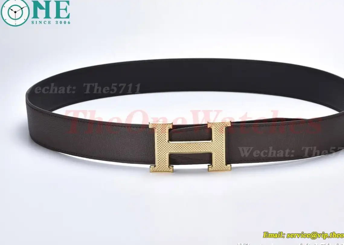 YG Hermes SS Buckle on Brown Black Leather Belt 3.8cm