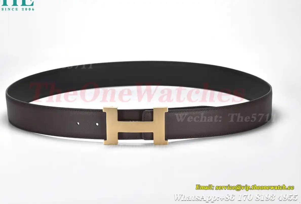 YG Hermes SS Buckle on Brownish Black Leather Belt 3.8cm