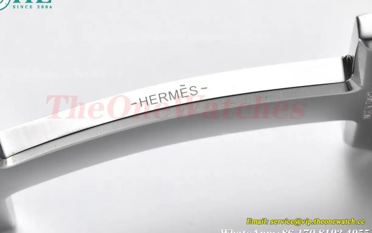 Silver Hermes SS Buckle on White Black Leather Belt 3.8cm