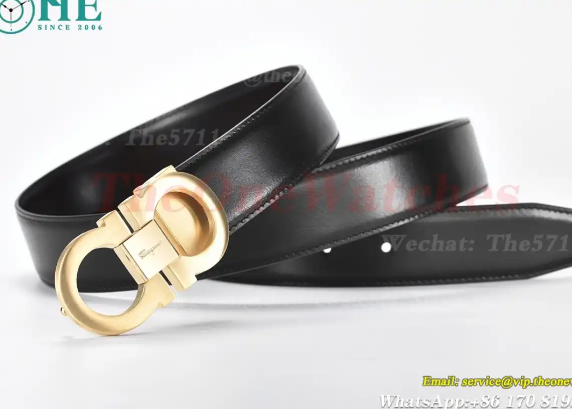 YG Brass Buckle on Black Black Leather Belt 3.5cm