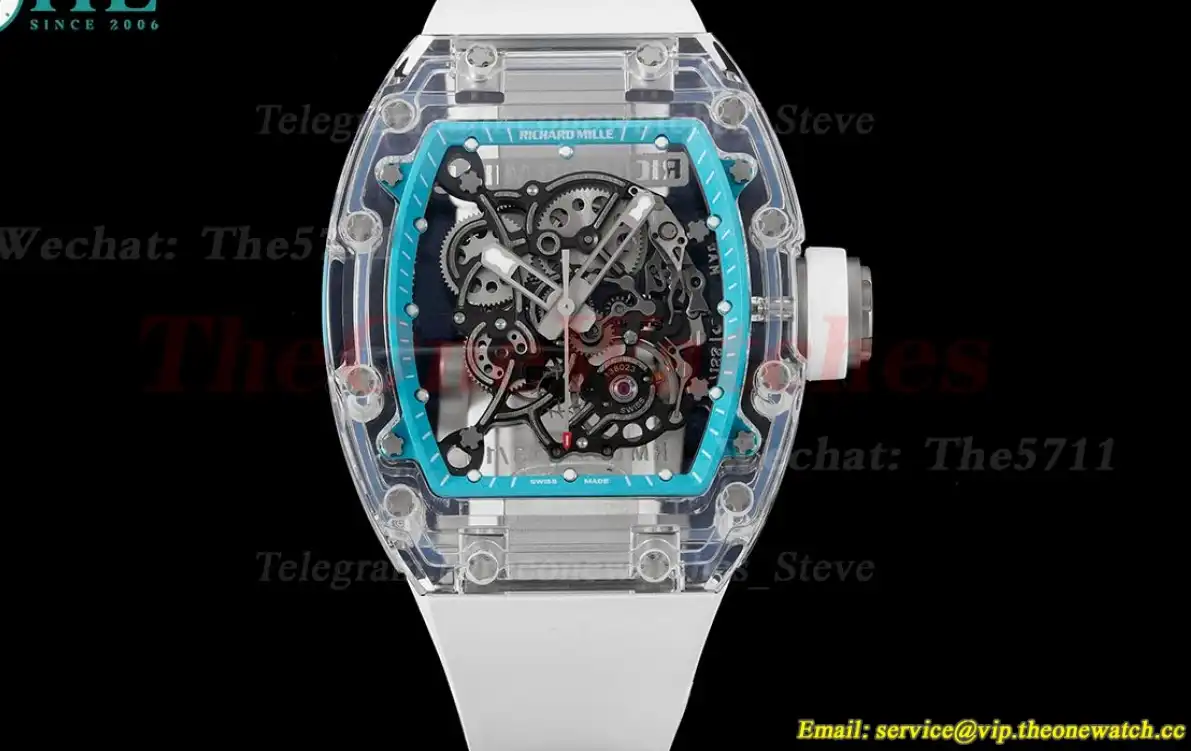 RM055 Transparent Skeleton Dial on White Rubber strap Sonic Clone RMUL2