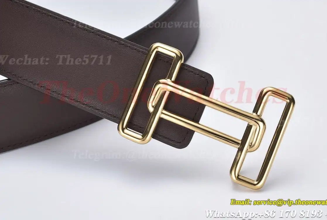 YG Hermes SS Buckle on Brown Black Leather Belt 3.8cm