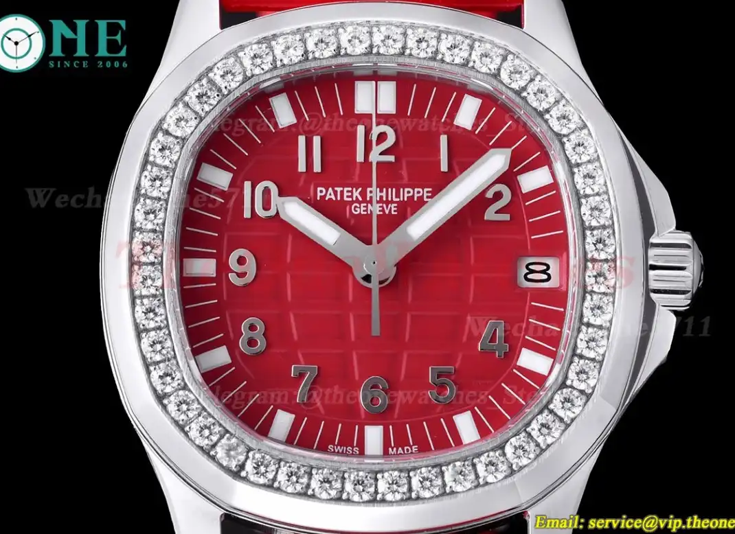 Aquanaut Ladies 35mm Diamond Bezel SS RU Red TWF A324