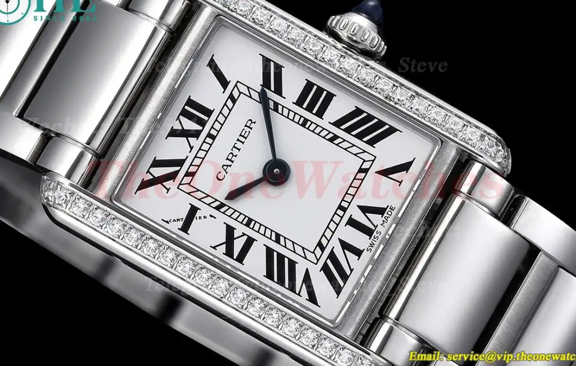 Tank Must Small Diamond Bezel White Dial On SS Bracelet K11F Quartz