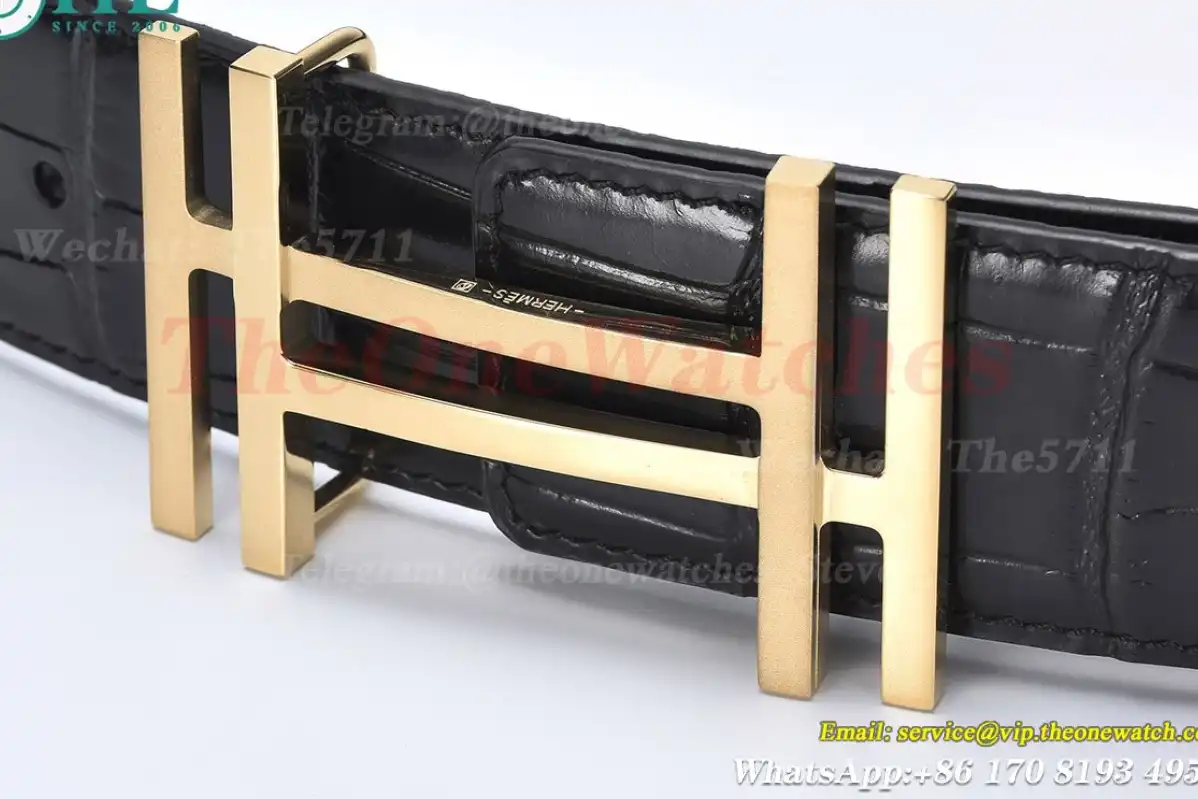 YG Hermes SS Buckle on Black Black Leather Belt 3.8cm