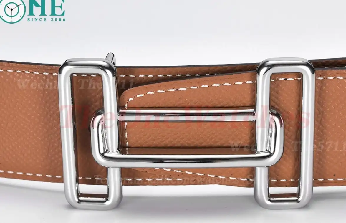 Silver Hermes SS Buckle on Brown Black Leather Belt 3.8cm