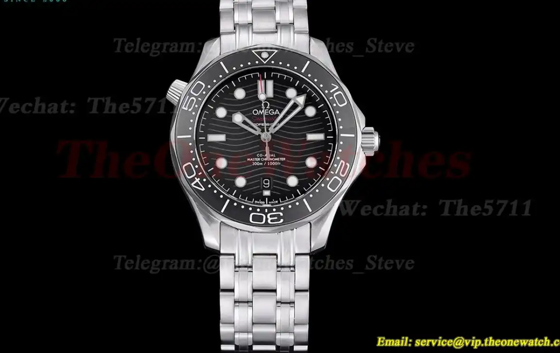 Seamaster 300m 42mm SS SS Black GDF MY8215+Free Nylon Strap