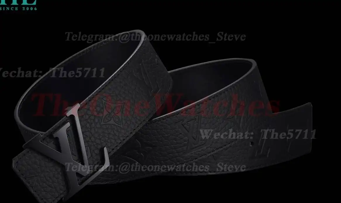 PVD Black LV Brass Buckle on Black Leather Belt 4.0cm